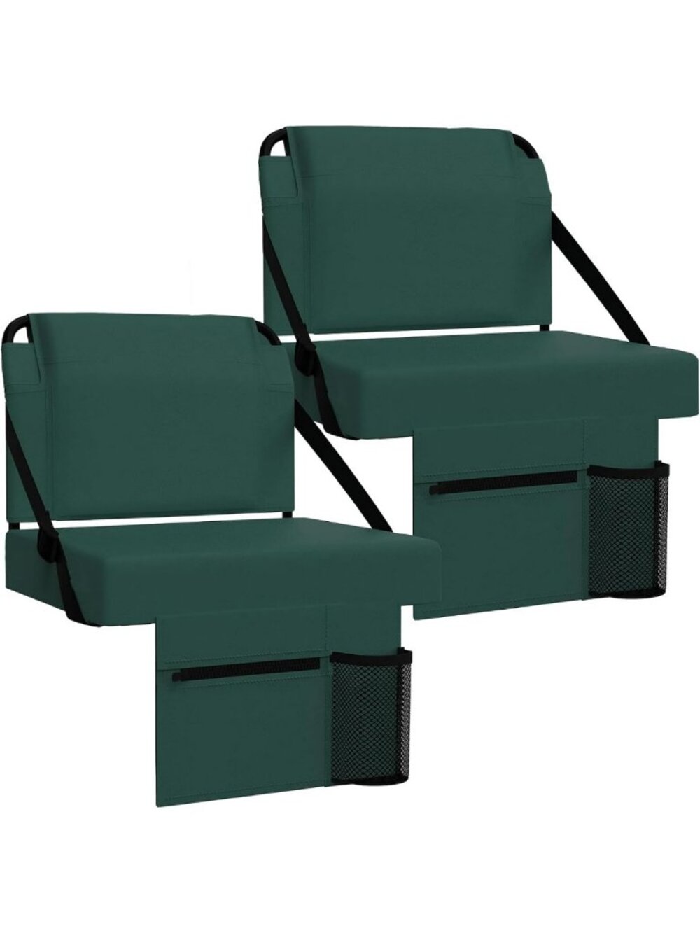 Portable Bleacher Chairs with Back Support & Cushion, 2-Pack, Cup Holder & Strap